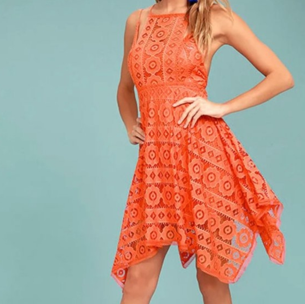 NWT Free People Just Like Honey Coral Orange Lace Dress 0